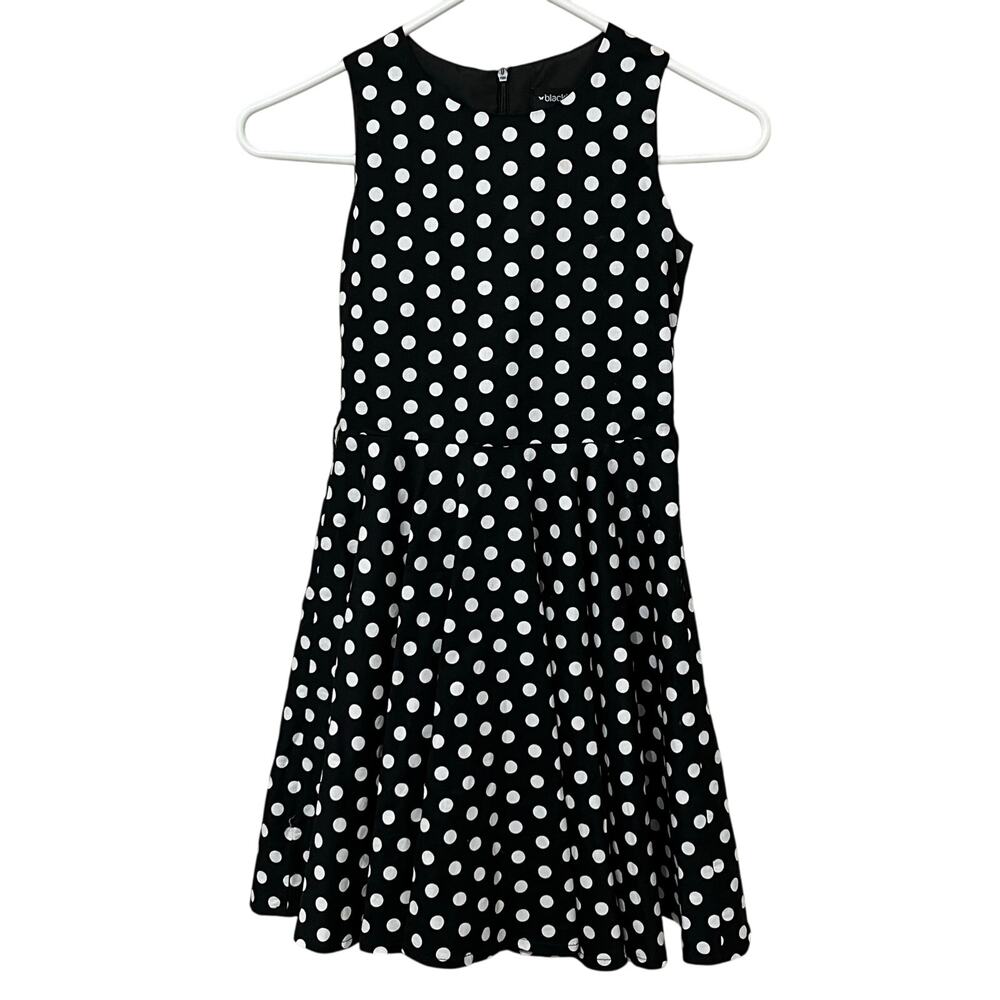 Blackbutterfly Girl’s Dress Sz 7-8‎ Polka Dot Black/White Lined Zip Flair